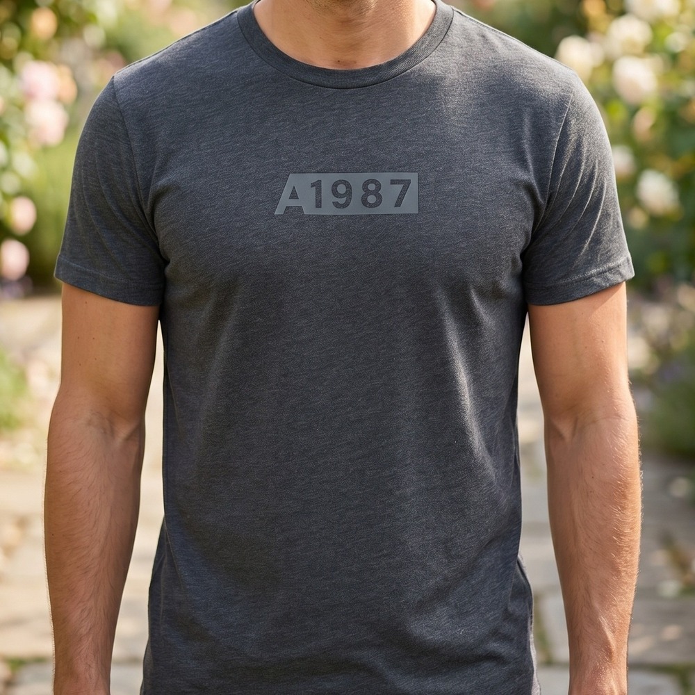 Aeropostale Men A1987 Tonal Graphic‎ T-Shirt Charcoal Gray Heather XS